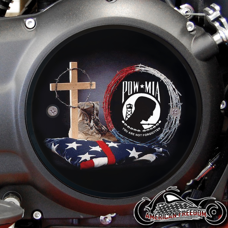 Victory Derby Cover - POW MIA Flag And Cross